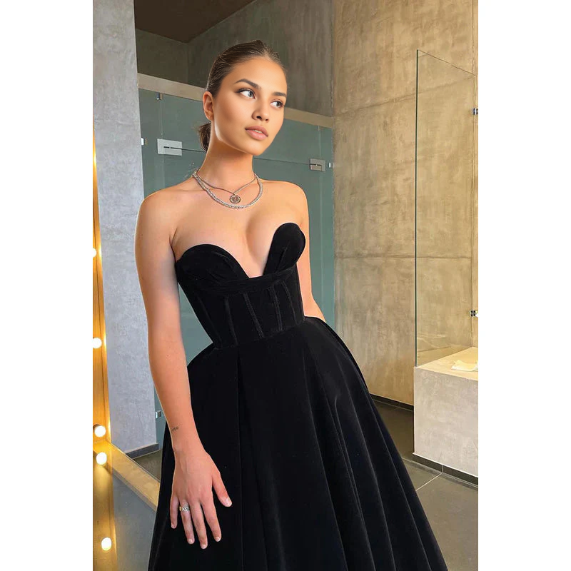 Vestido Weitese, vestidos formales para mujer, escote corazón, sin tirantes, terciopelo, corte A, vestido de noche, vestido de fiesta, vestidos de graduación, tiendas.